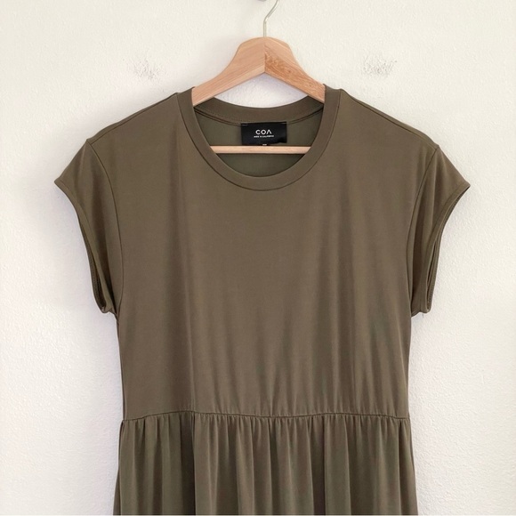 Anthropologie COA Sierra Knit Midi Cap Sleeve Tiered Dress Olive Green XS/S - Picture 4 of 10